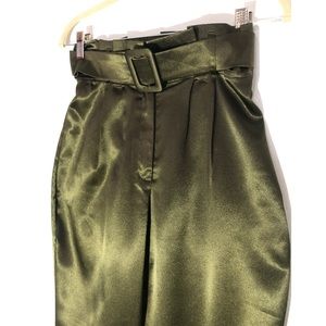 Satin Hunter Green Belted Trousers